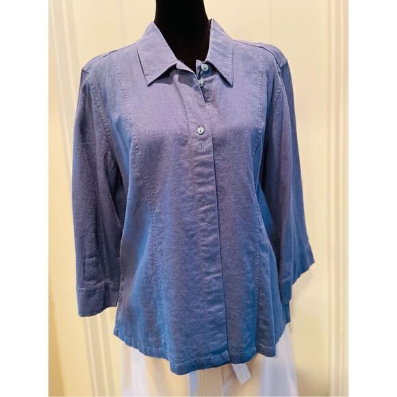 Christopher & Banks New Blue Collared Button Down Top / Jacket with 3/4 Sleeves - Picture 1 of 2